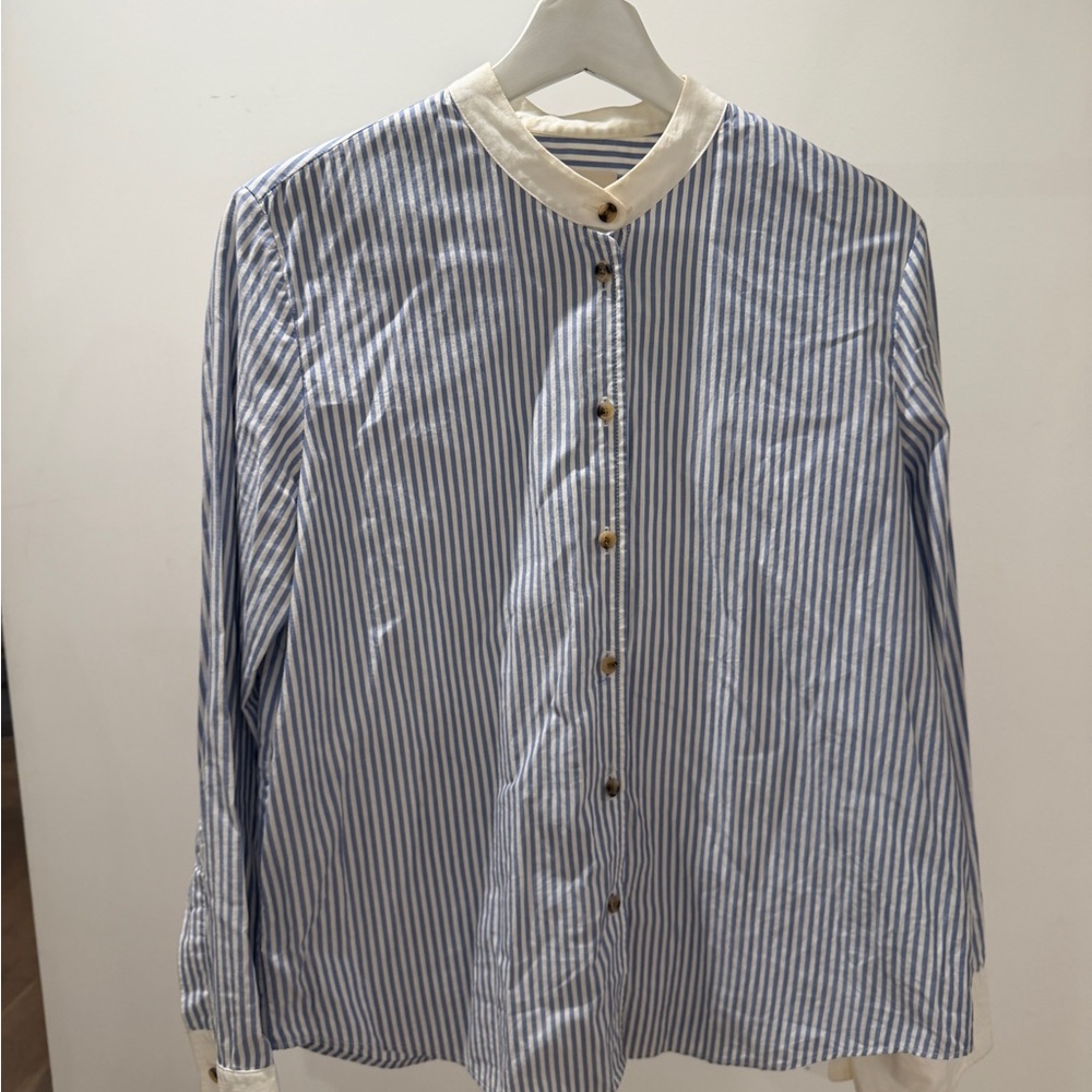 KHAITE Blue and White Striped Shirt
